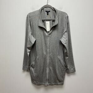 Eileen Fisher Heather Gray Stretch Tencel Stand Collar Full Zip Jacket XL $198